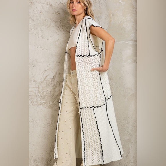 POL Ivory w/ Black Long Cardigan Boutique - Picture 8 of 9